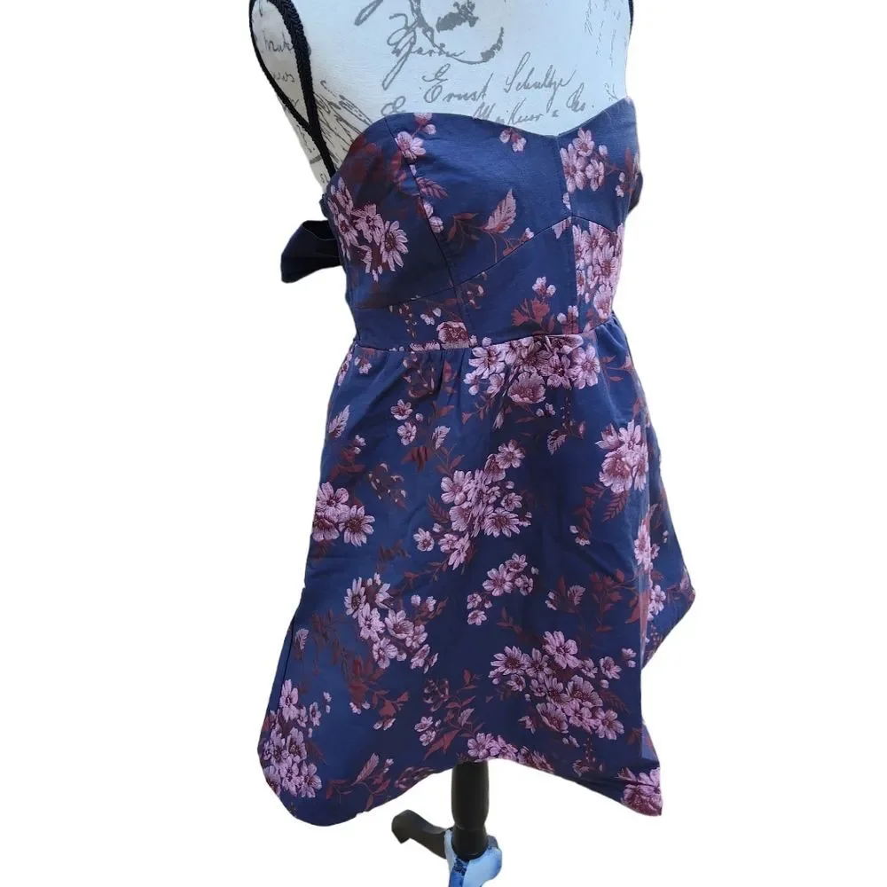 Free People Matilda Tie Back Strapless Babydoll Mini Dress Size‎ Large Blue